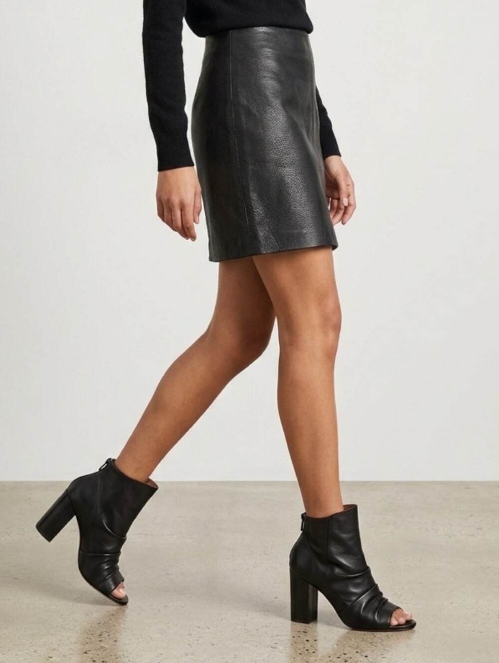 Genuine Leather Open Toe Block Heel Ankle Boots